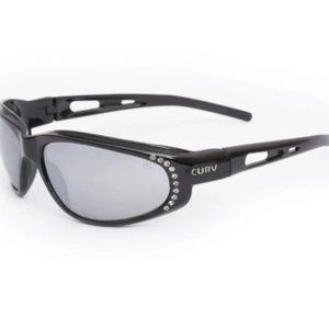 Women's Rhinestone Glossy Black Flash Mirror Smoke Sunglass